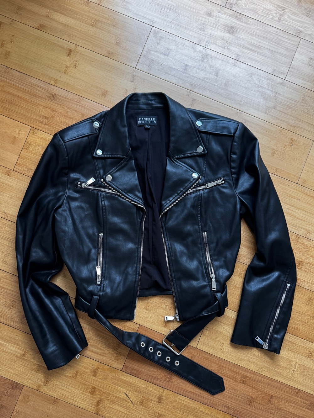 Danielle Bernstein Faux-Leather Moto Jacket black